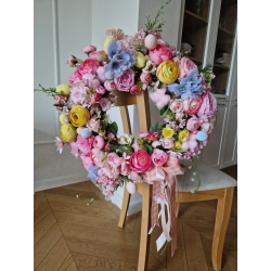 Wianek wiosenny wielkanocny na drzwi Pastelowy Poranek 50 cm